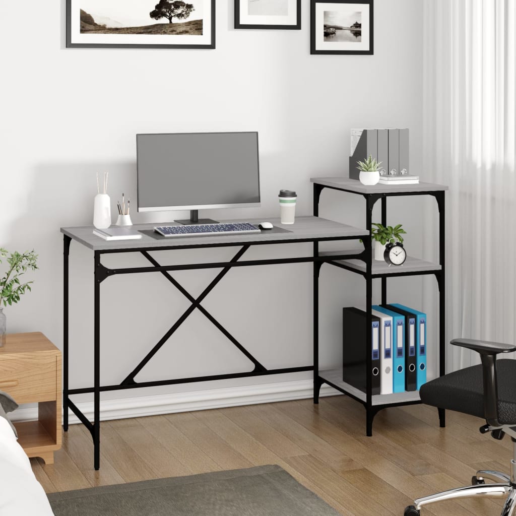 Schreibtisch mit Regal Grau Sonoma 135x50x90 cm Holzwerkstoff