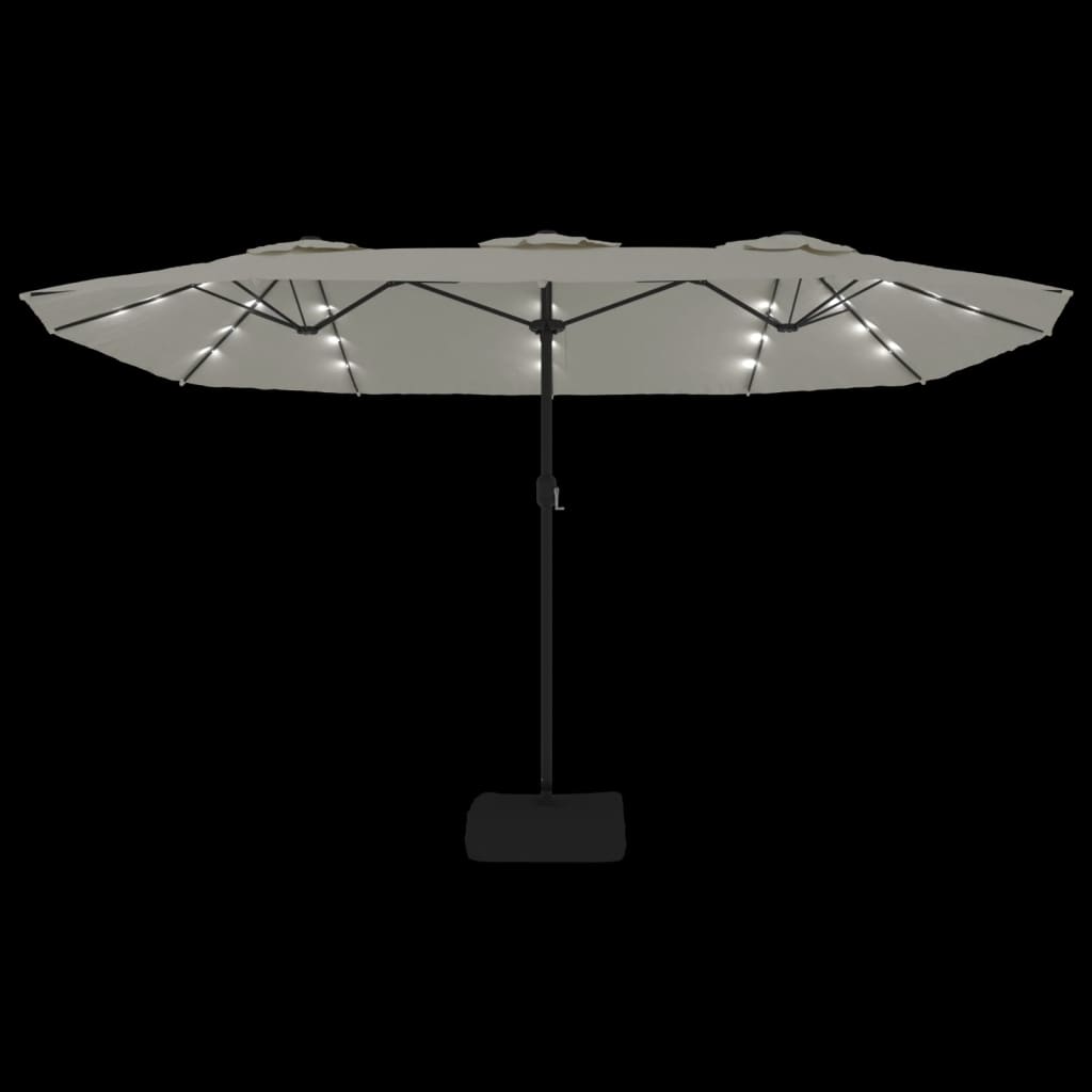 Doppel-Sonnenschirm mit LED-Leuchten Sandweiß 449x265 cm