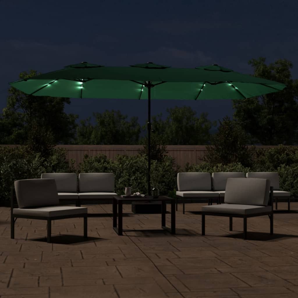 Doppel-Sonnenschirm mit LED-Leuchten Grün 449x265 cm