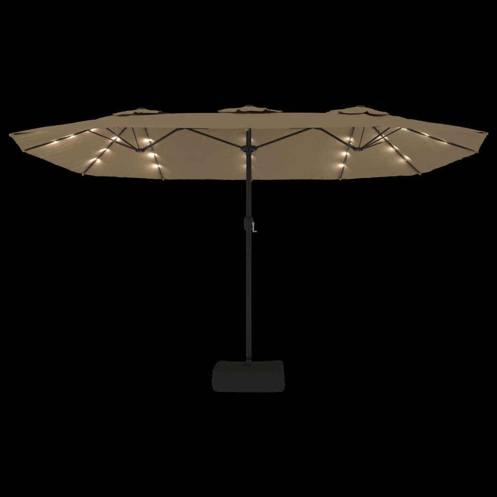 Doppel-Sonnenschirm mit LED-Leuchten Taupe 449x265 cm