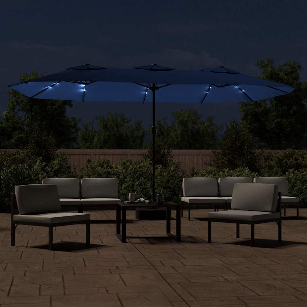 Doppel-Sonnenschirm mit LED-Leuchten Azurblau 449x265 cm
