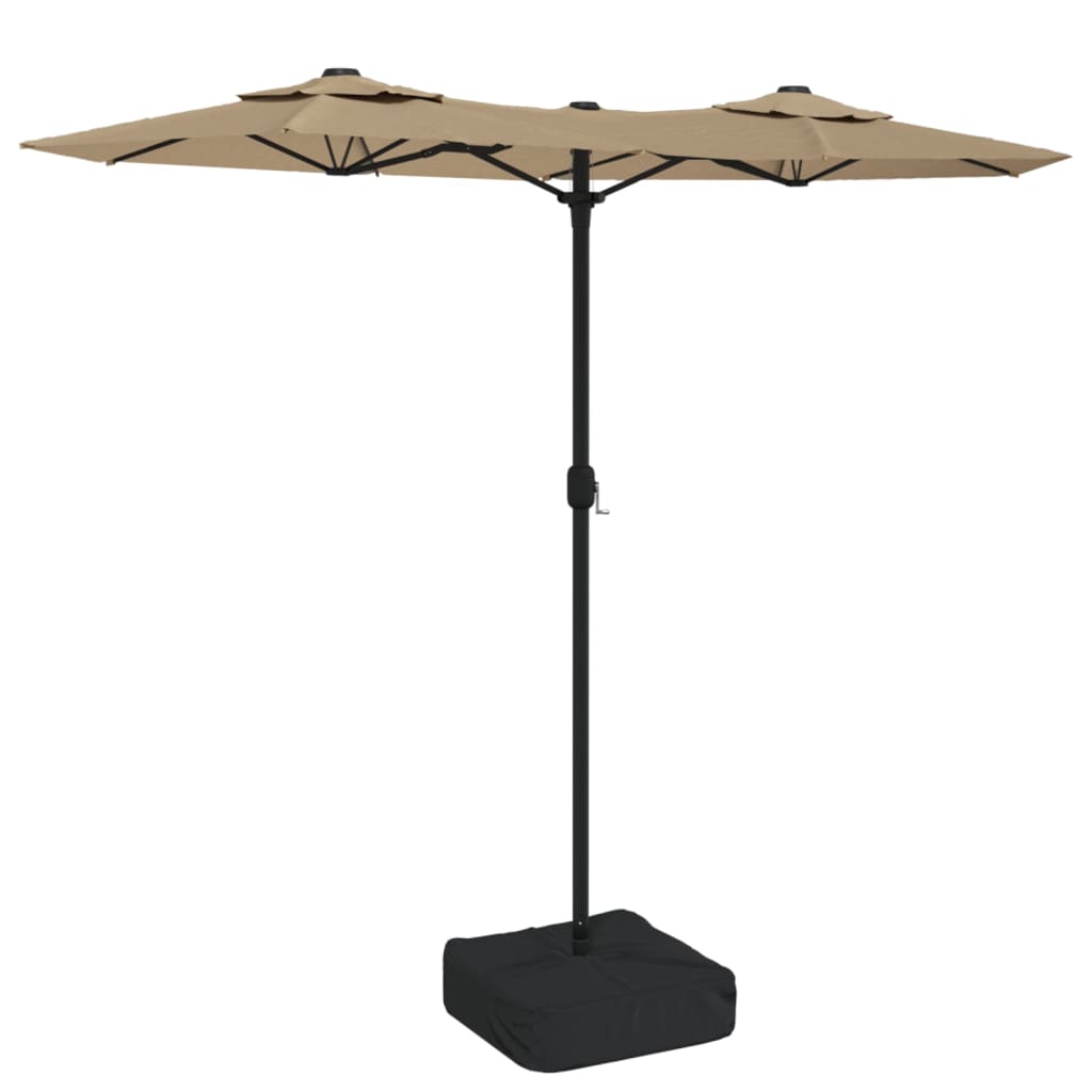 Doppel-Sonnenschirm mit LED-Leuchten Taupe 316x145 cm