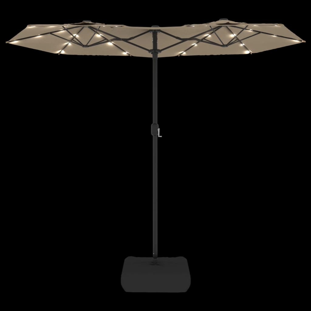 Doppel-Sonnenschirm mit LED-Leuchten Taupe 316x145 cm