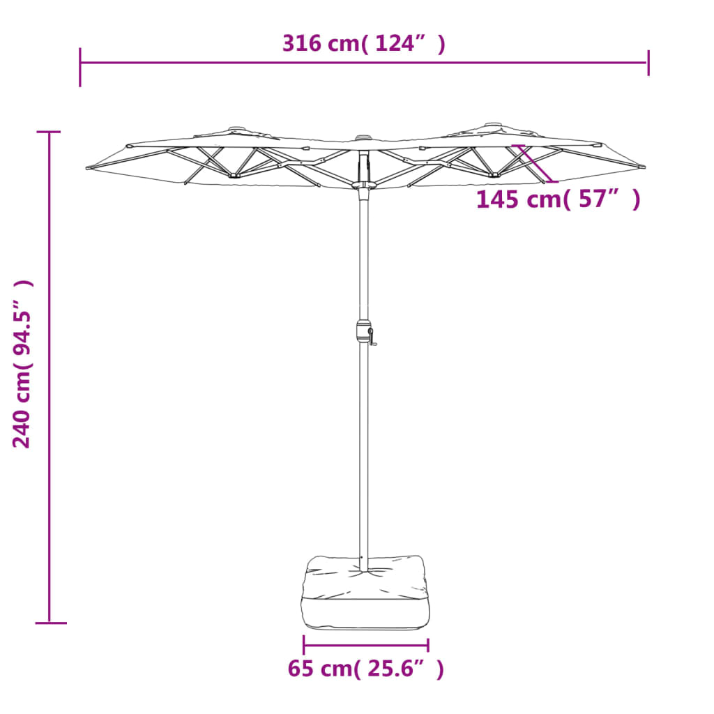 Doppel-Sonnenschirm mit LED-Leuchten Taupe 316x145 cm