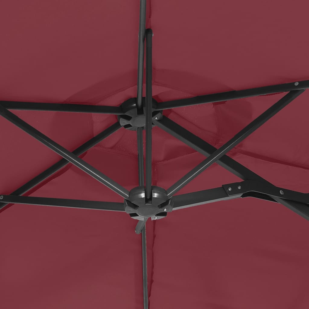 Doppel-Sonnenschirm mit LED-Leuchten Bordeauxrot 316x145 cm