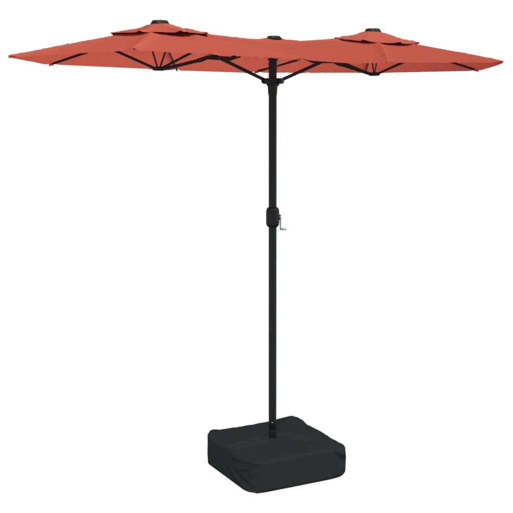 Doppel-Sonnenschirm mit LED-Leuchten Terrakottarot 316x145 cm