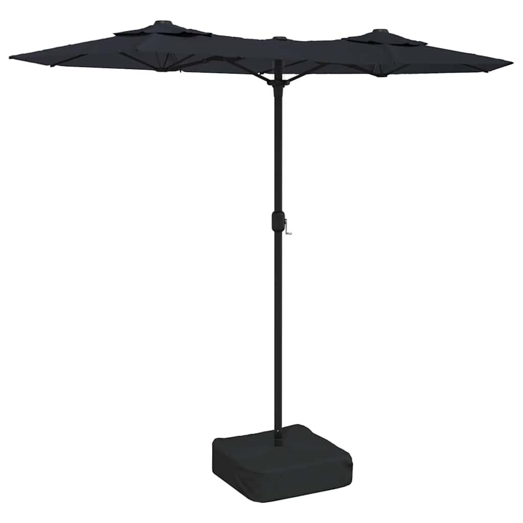 Doppel-Sonnenschirm mit LED-Leuchten Schwarz 316x145 cm