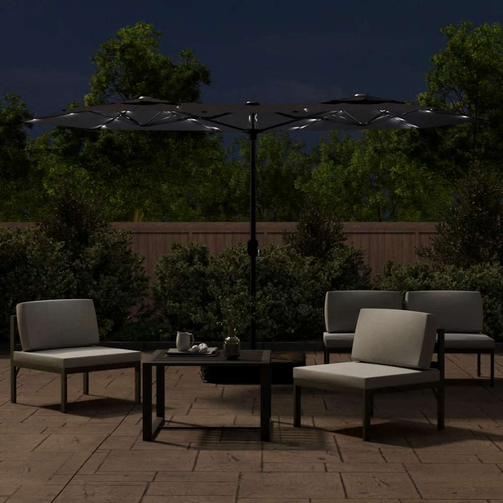 Doppel-Sonnenschirm mit LED-Leuchten Schwarz 316x145 cm