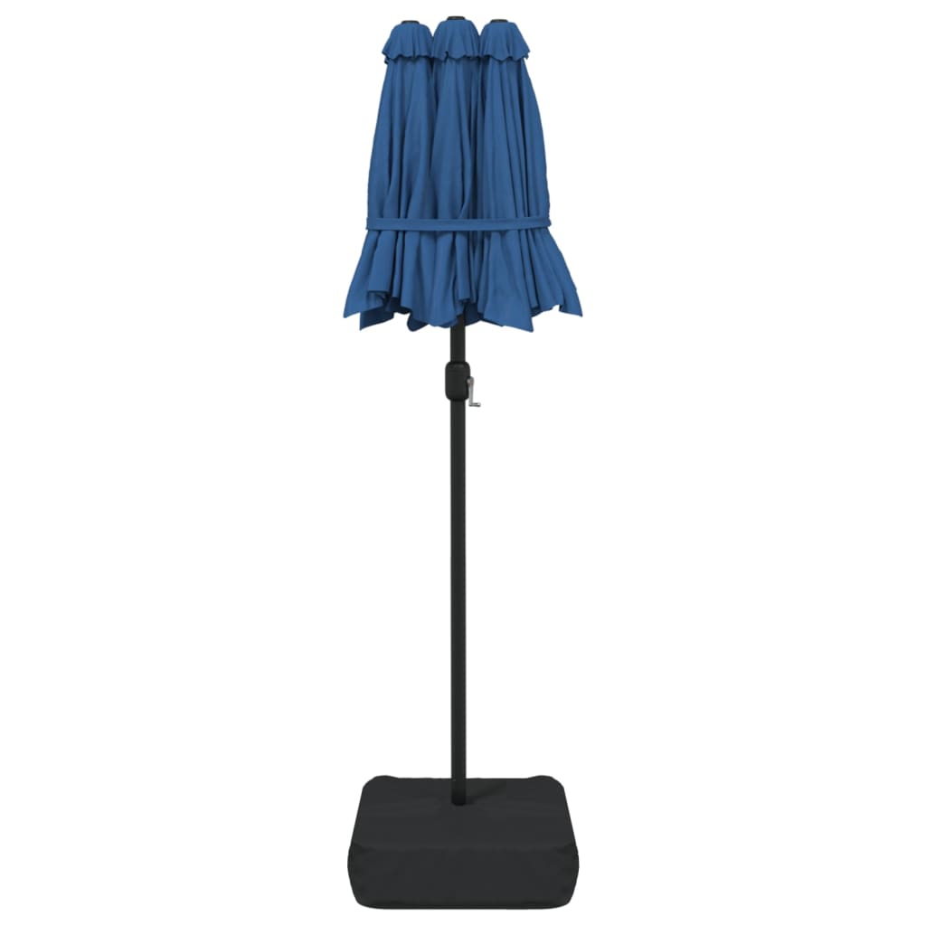Doppel-Sonnenschirm mit LED-Leuchten Azurblau 316x145 cm