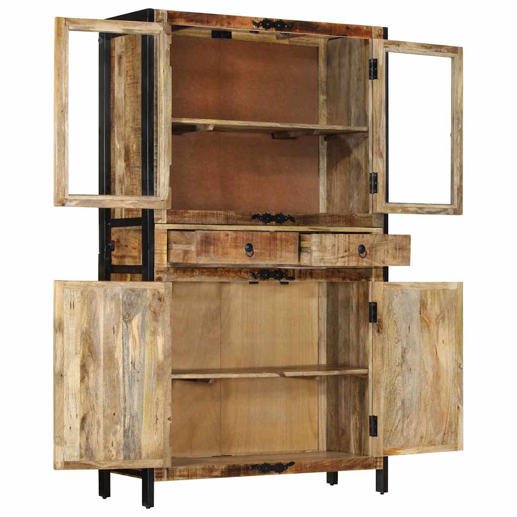 Highboard 100x40x175 cm Massives Raues Mangoholz