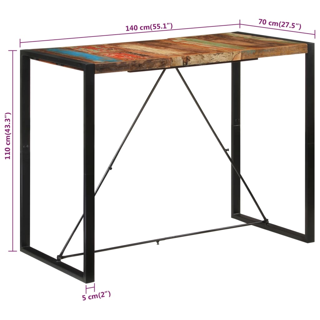 Bartisch 140x70x110 cm Altholz Massiv