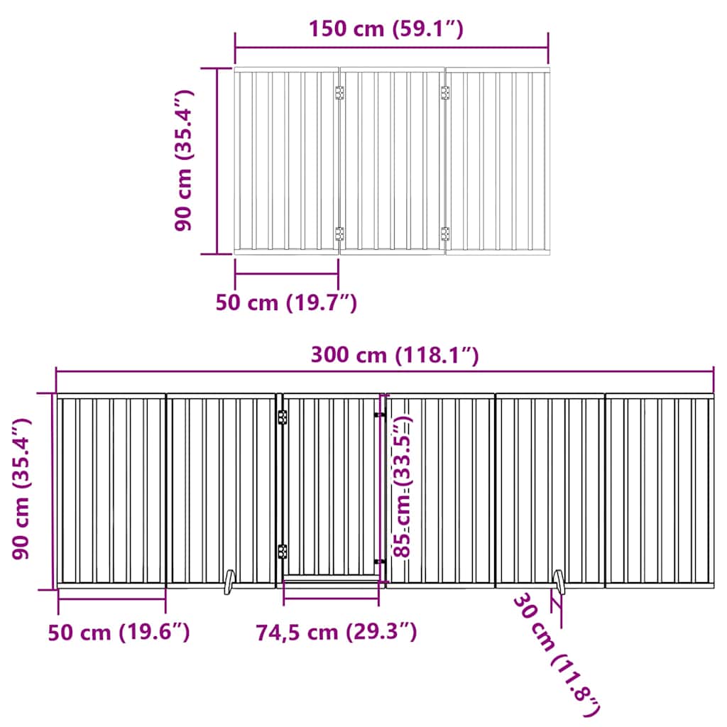 15-tlg. Hundetor mit Tür Faltbar Braun 750 cm Pappelholz