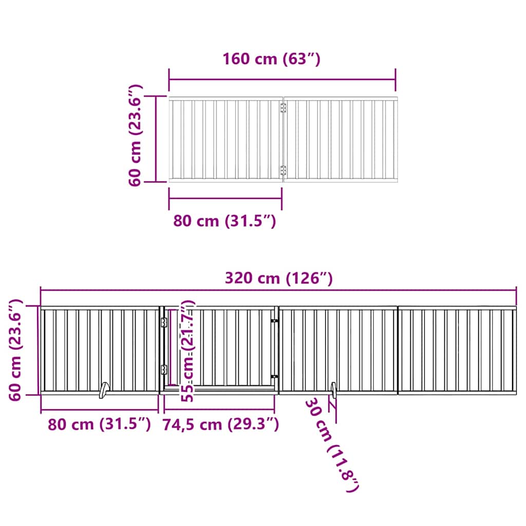 12-tlg. Hundetor mit Tür Faltbar 960 cm Pappelholz