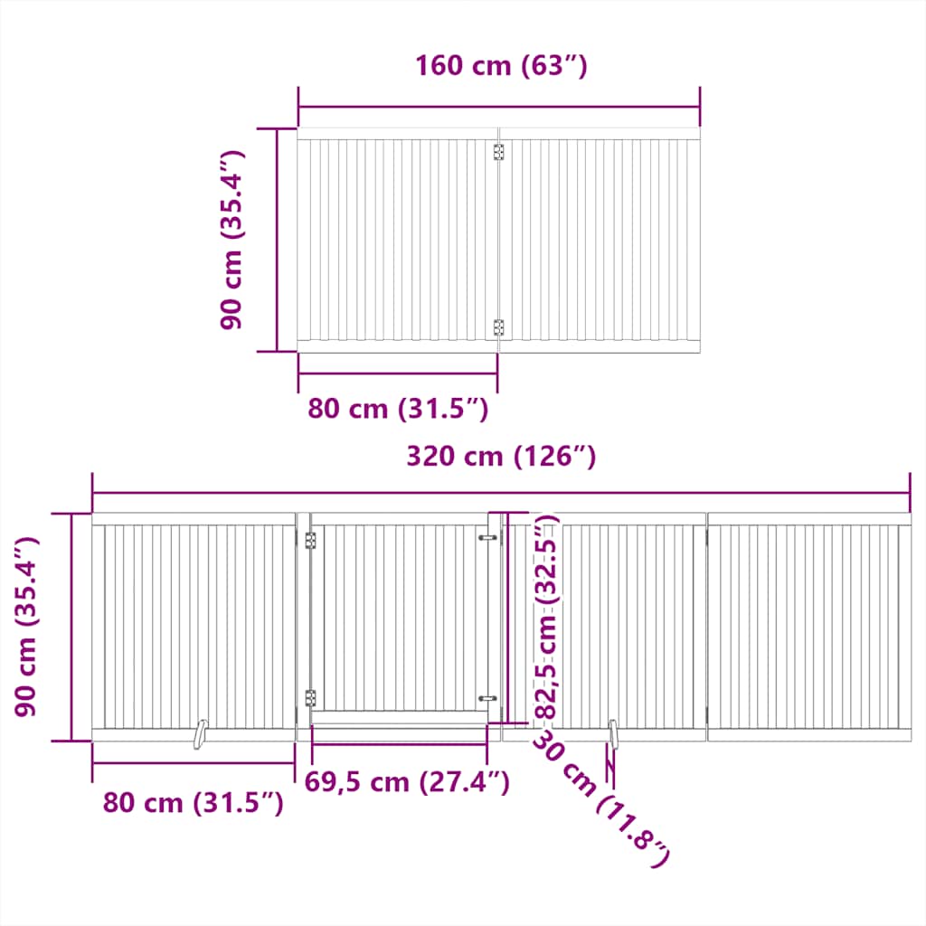10-tlg. Hundetor mit Tür Faltbar 800 cm Pappelholz