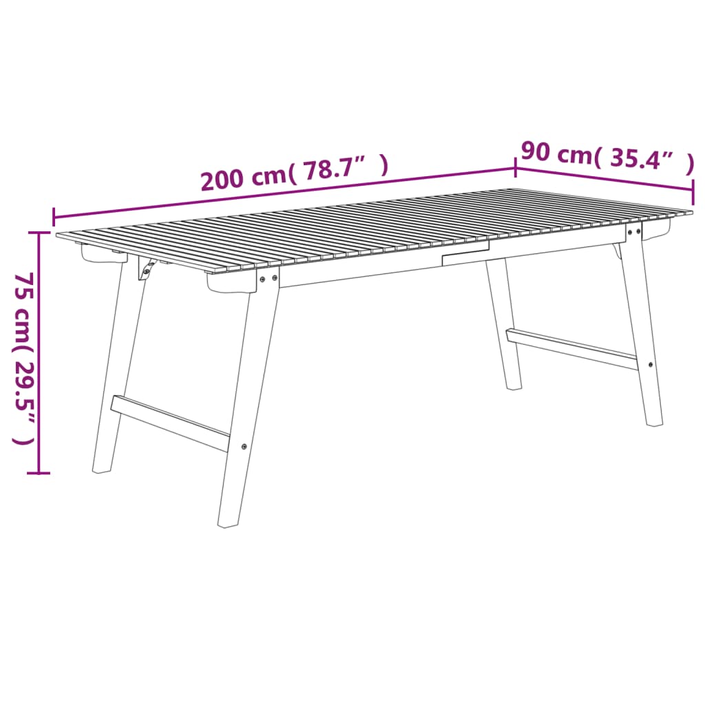 Gartentisch 200x90x75 cm Massivholz Akazie