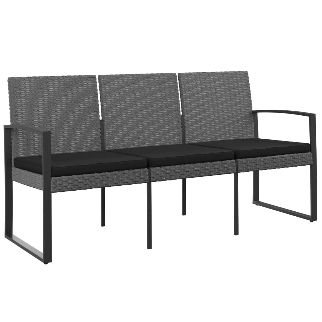 Gartenbank 3-Sitzer mit Kissen Dunkelgrau PP-Rattan