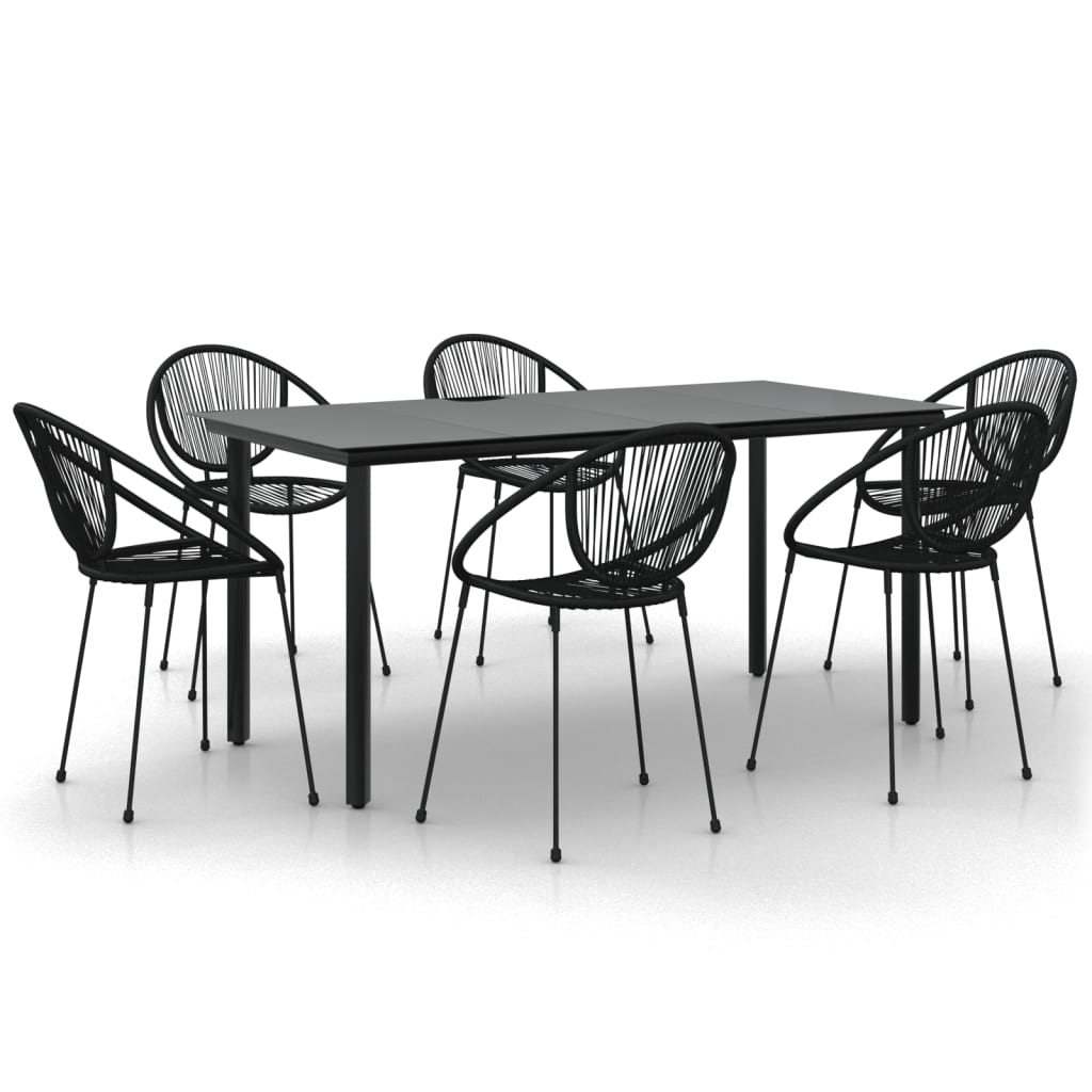 7-tlg. Garten-Essgruppe Schwarz PVC-Rattan