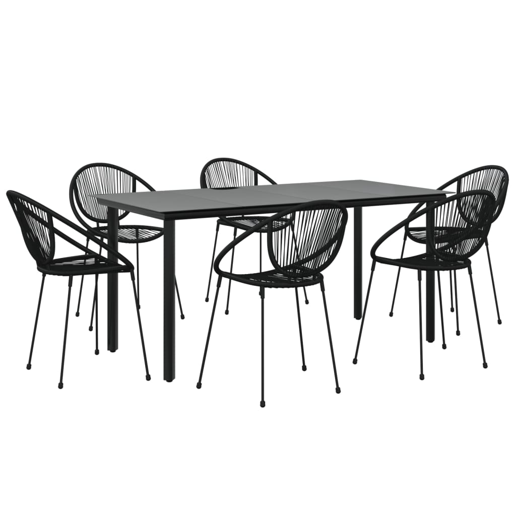 7-tlg. Garten-Essgruppe Schwarz PVC-Rattan