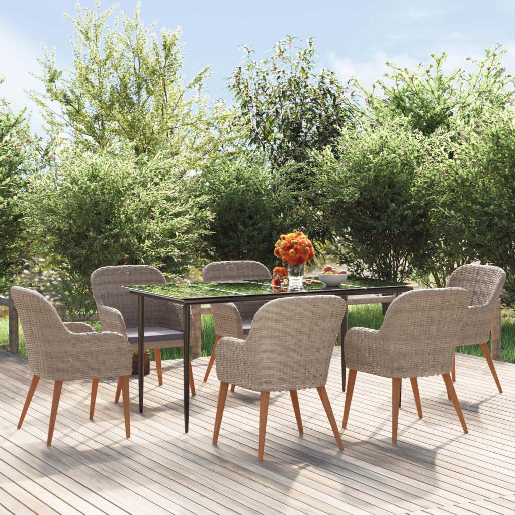 7-tlg. Garten-Essgruppe mit Kissen Braun
