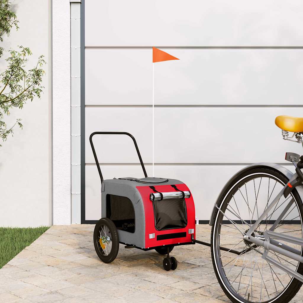 Fahrradanhänger für Haustiere Rot und Grau 125 x 53 x 54 cm