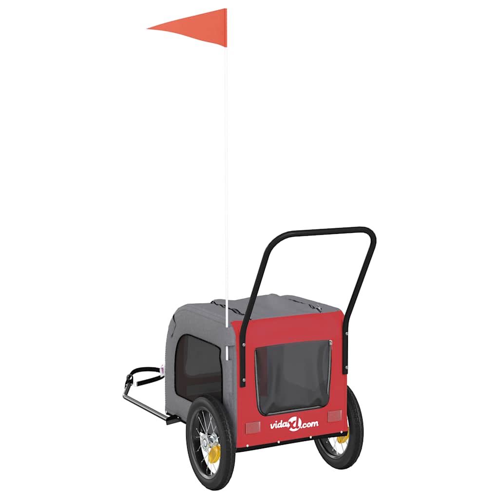 Fahrradanhänger für Haustiere Rot und Grau 125 x 53 x 54 cm