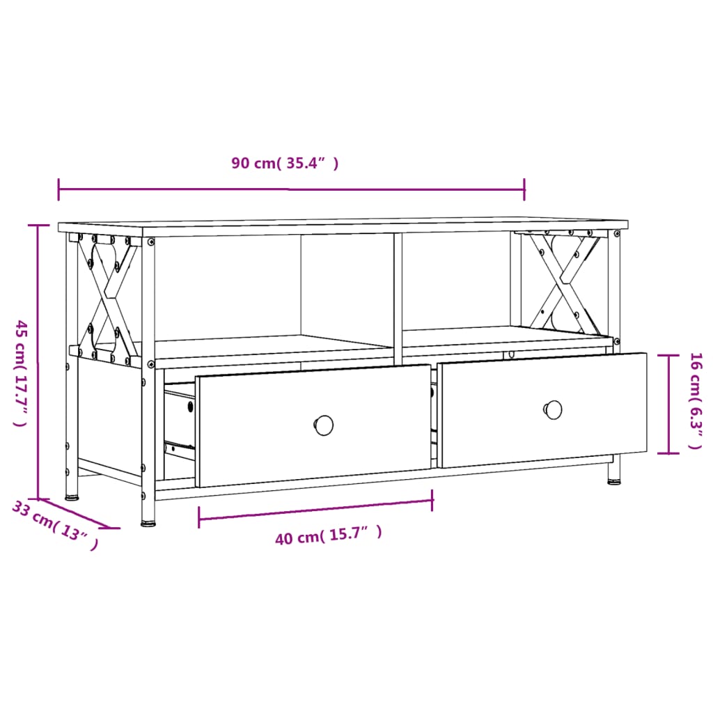 TV-Schrank Grau Sonoma 90x33x45 cm Holzwerkstoff & Eisen