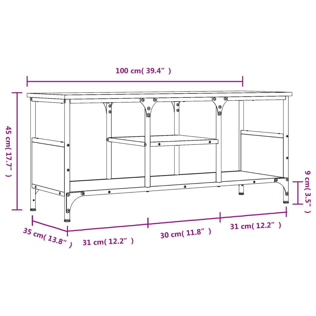TV-Schrank Grau Sonoma 100x35x45 cm Holzwerkstoff & Eisen