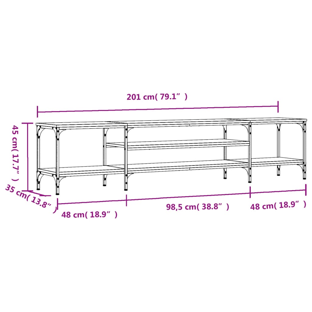 TV-Schrank Grau Sonoma 201x35x45 cm Holzwerkstoff & Eisen