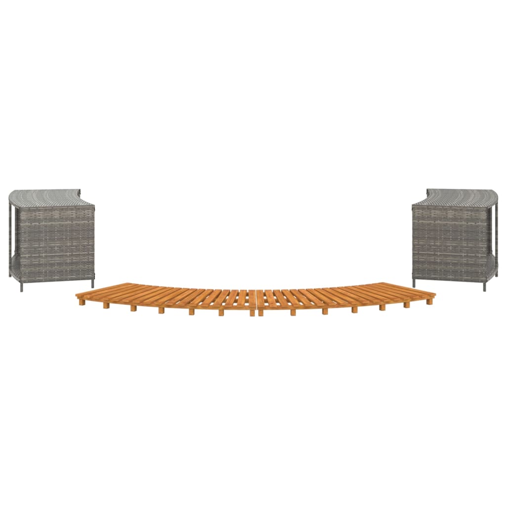 Whirlpool-Umrandung Grau Poly Rattan und Massivholz Akazie