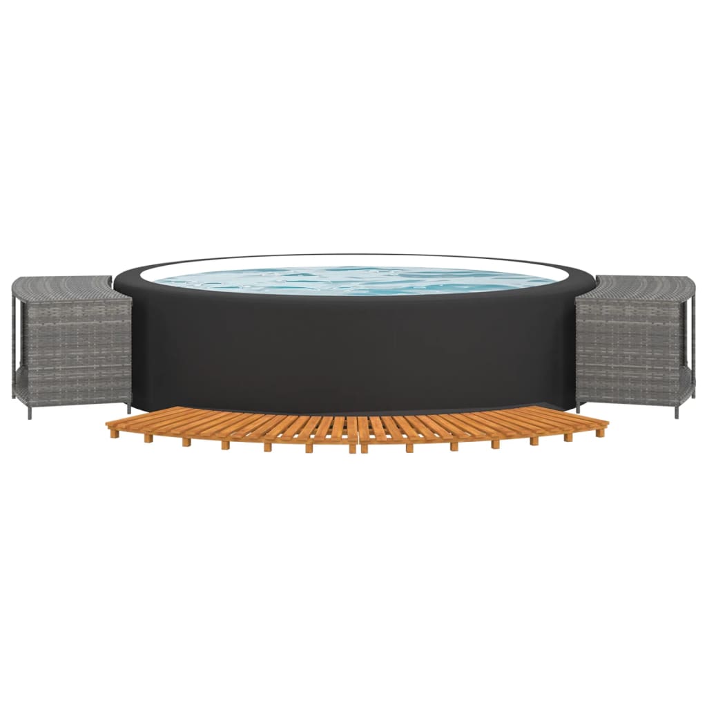 Whirlpool-Umrandung Grau Poly Rattan und Massivholz Akazie