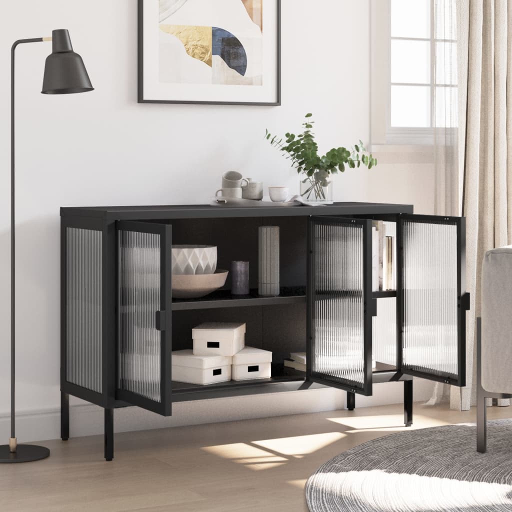 Sideboard Schwarz 105x35x70 cm Glas und Stahl