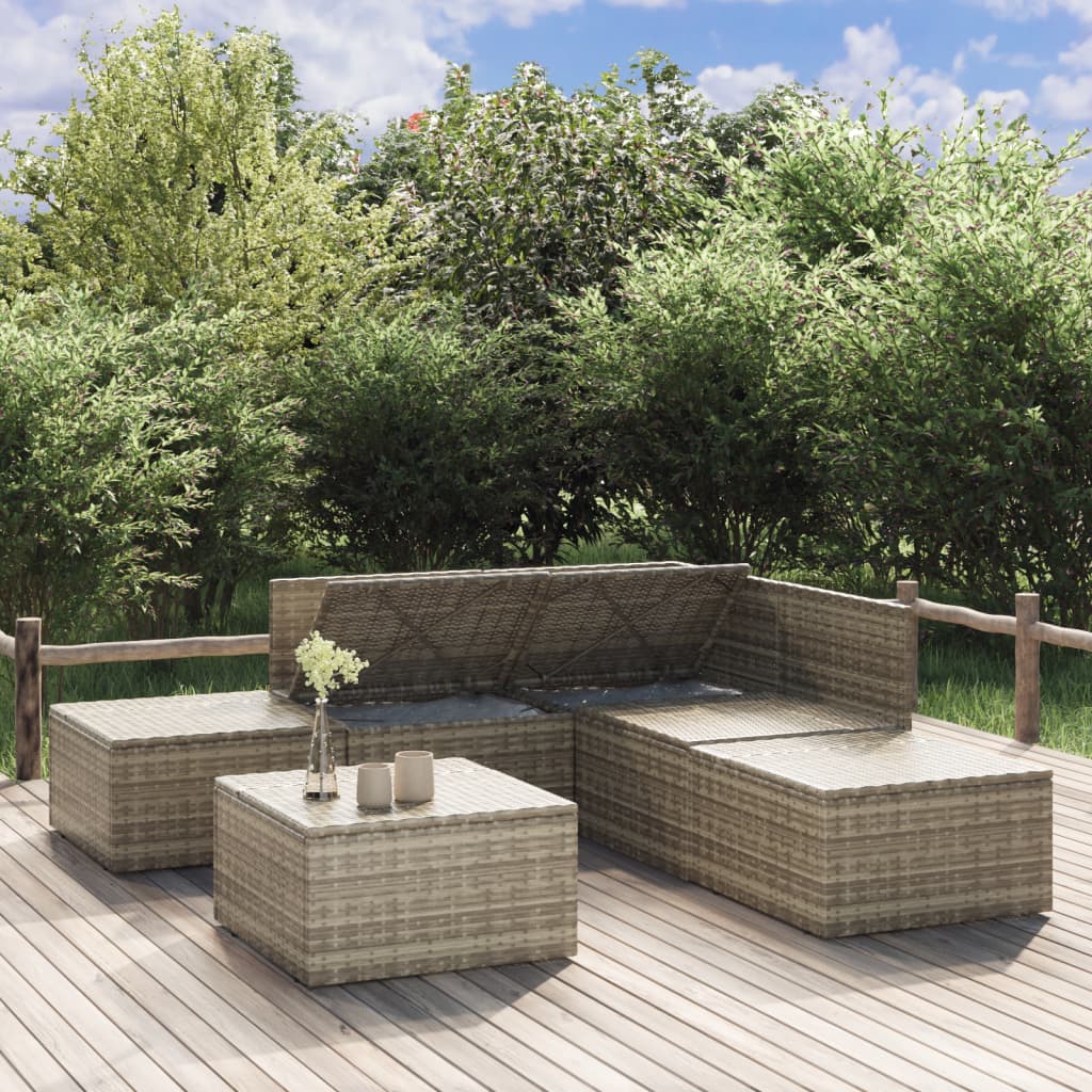 6-tlg. Garten-Lounge-Set mit Kissen Grau Poly Rattan