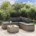 6-tlg. Garten-Lounge-Set mit Kissen Grau Poly Rattan