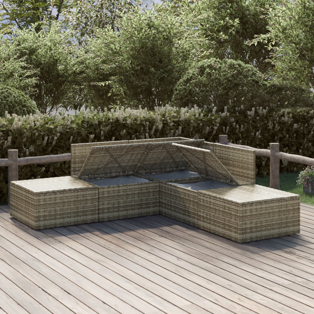 5-tlg. Garten-Lounge-Set mit Kissen Grau Poly Rattan