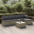 6-tlg. Garten-Lounge-Set mit Kissen Grau Poly Rattan