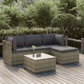 5-tlg. Garten-Lounge-Set mit Kissen Grau Poly Rattan