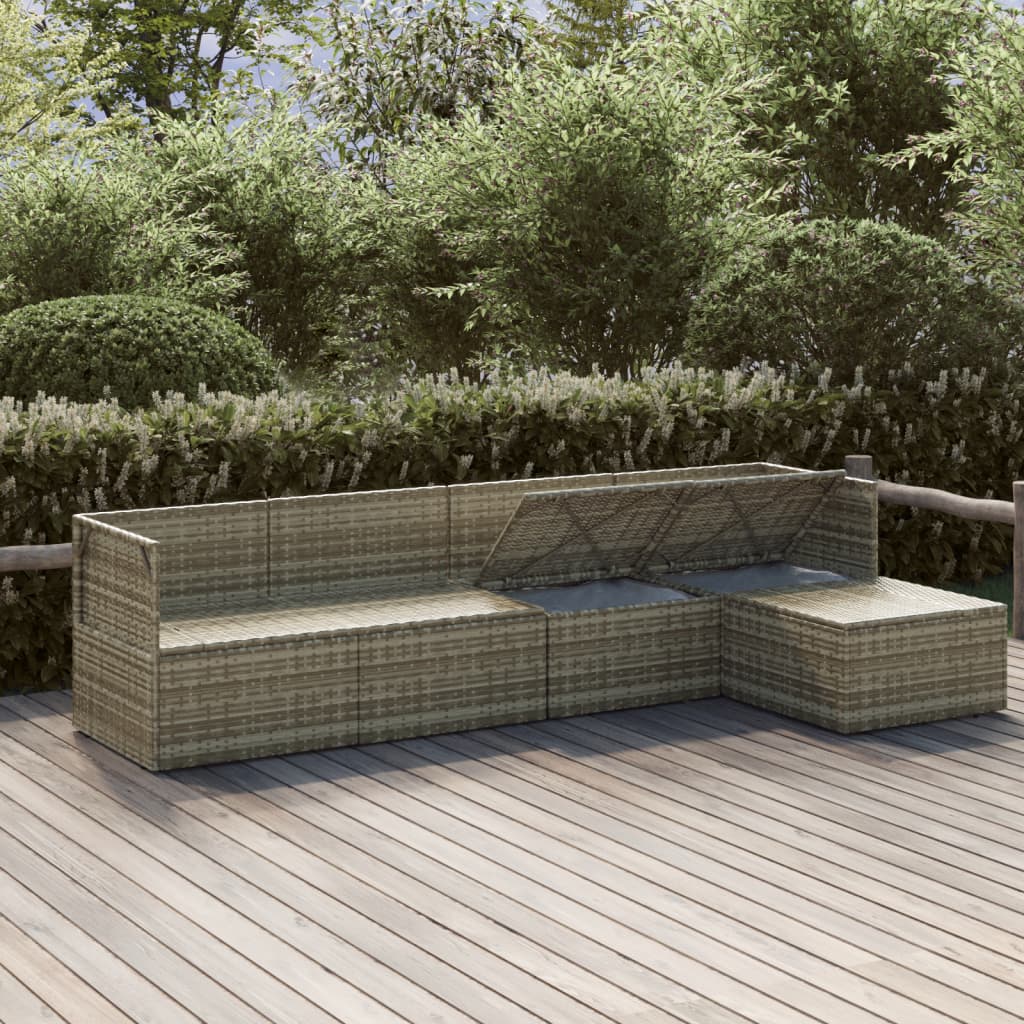 5-tlg. Garten-Lounge-Set mit Kissen Grau Poly Rattan