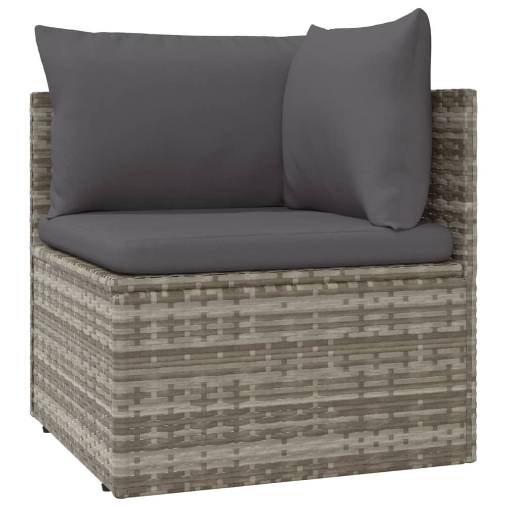 5-tlg. Garten-Lounge-Set mit Kissen Grau Poly Rattan