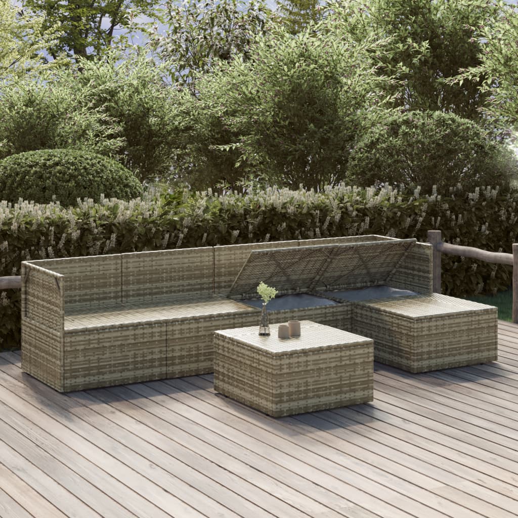 6-tlg. Garten-Lounge-Set mit Kissen Grau Poly Rattan