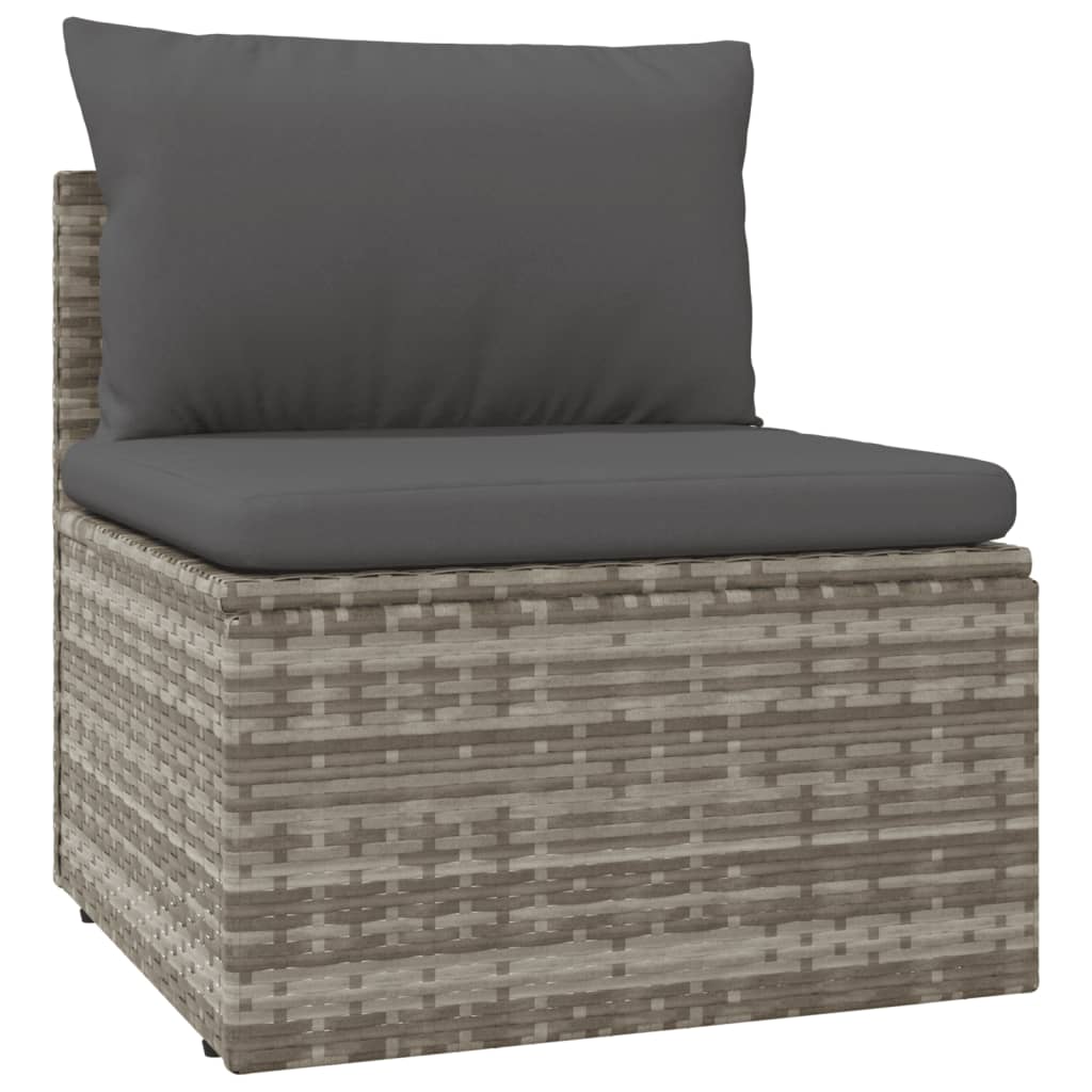 6-tlg. Garten-Lounge-Set mit Kissen Grau Poly Rattan