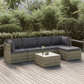 6-tlg. Garten-Lounge-Set mit Kissen Grau Poly Rattan