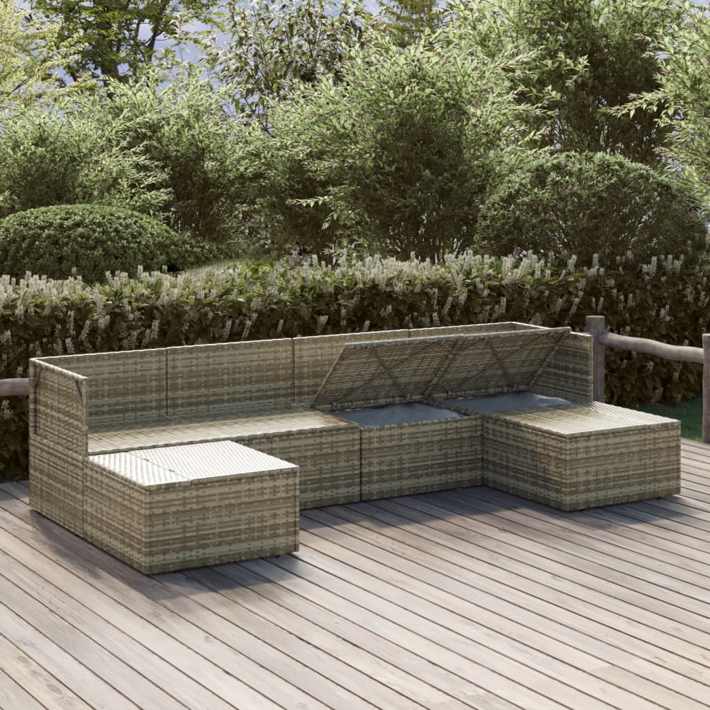 6-tlg. Garten-Lounge-Set mit Kissen Grau Poly Rattan