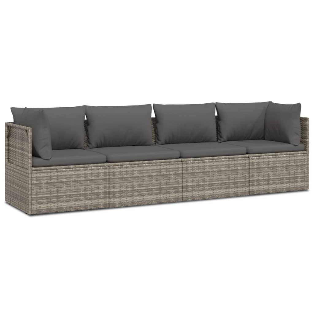 4-tlg. Garten-Lounge-Set mit Kissen Grau Poly Rattan