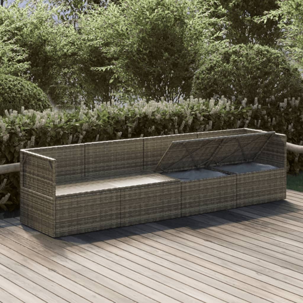 4-tlg. Garten-Lounge-Set mit Kissen Grau Poly Rattan