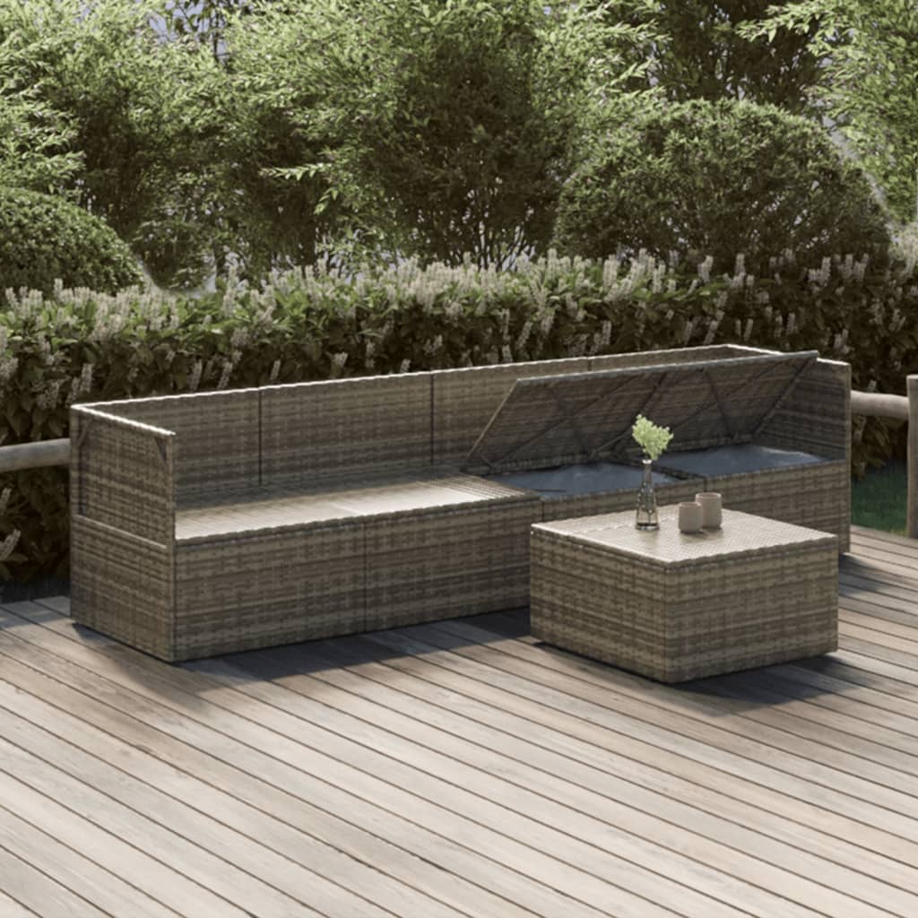 5-tlg. Garten-Lounge-Set mit Kissen Grau Poly Rattan