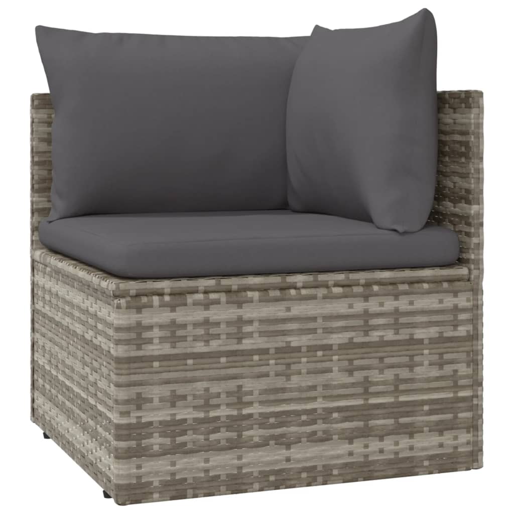 5-tlg. Garten-Lounge-Set mit Kissen Grau Poly Rattan