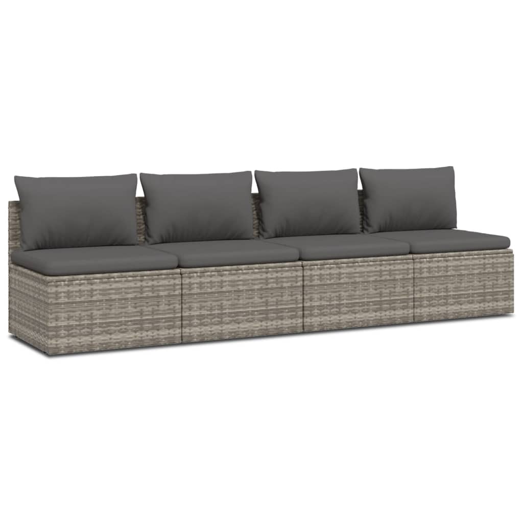4-tlg. Garten-Lounge-Set mit Kissen Grau Poly Rattan