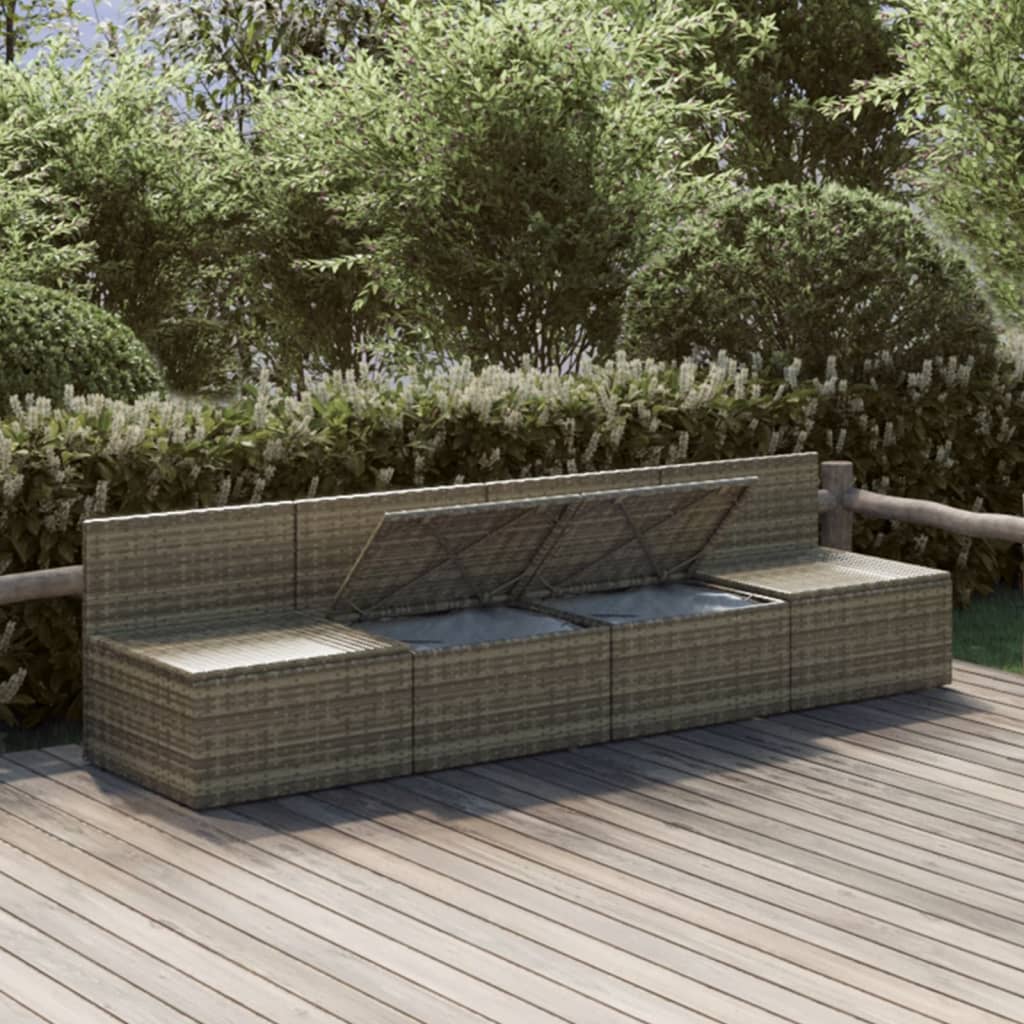 4-tlg. Garten-Lounge-Set mit Kissen Grau Poly Rattan