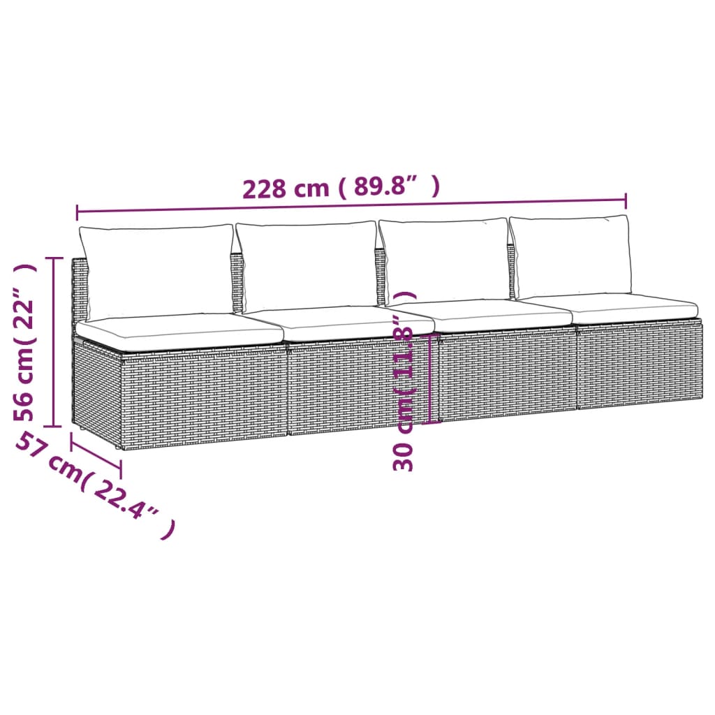 4-tlg. Garten-Lounge-Set mit Kissen Grau Poly Rattan