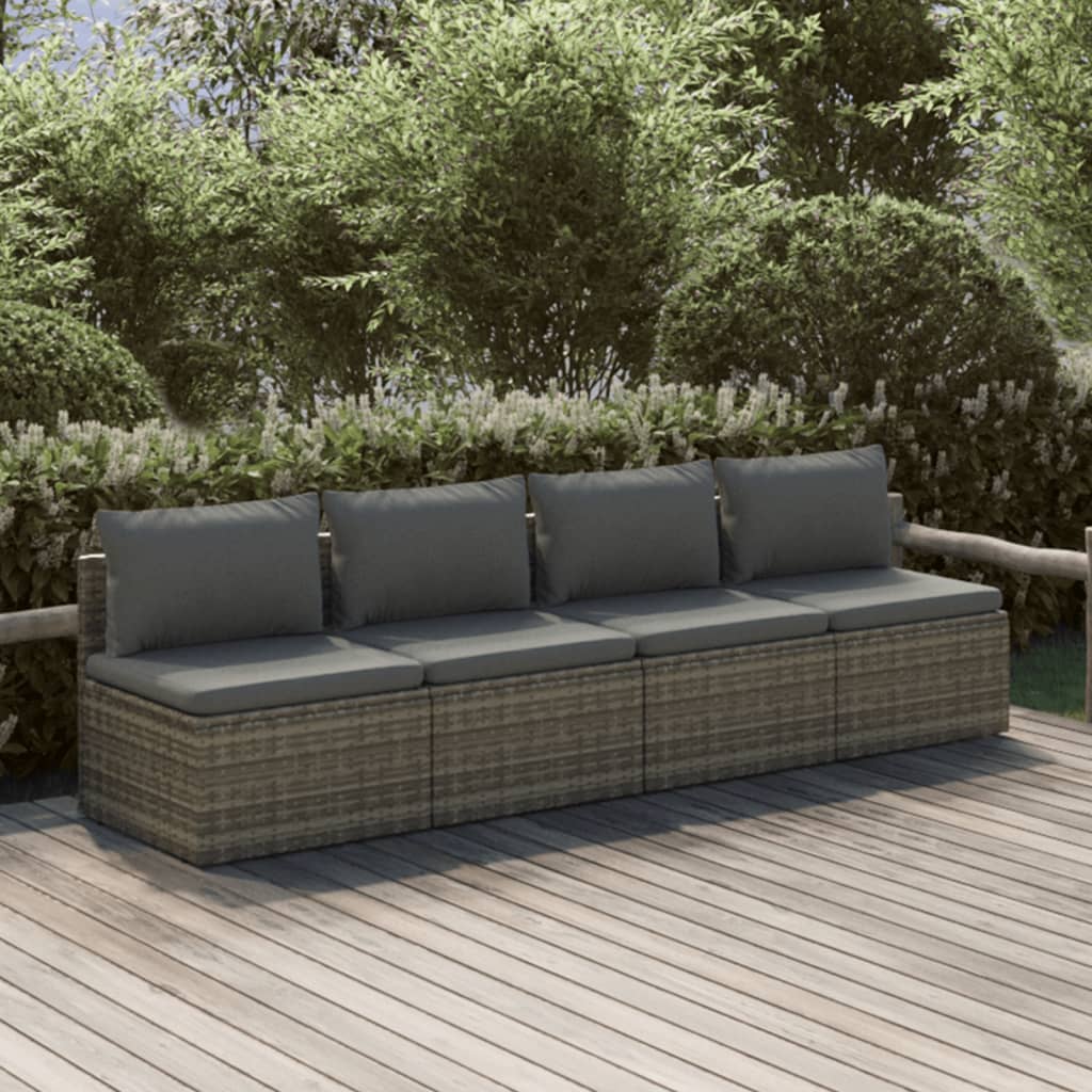 4-tlg. Garten-Lounge-Set mit Kissen Grau Poly Rattan